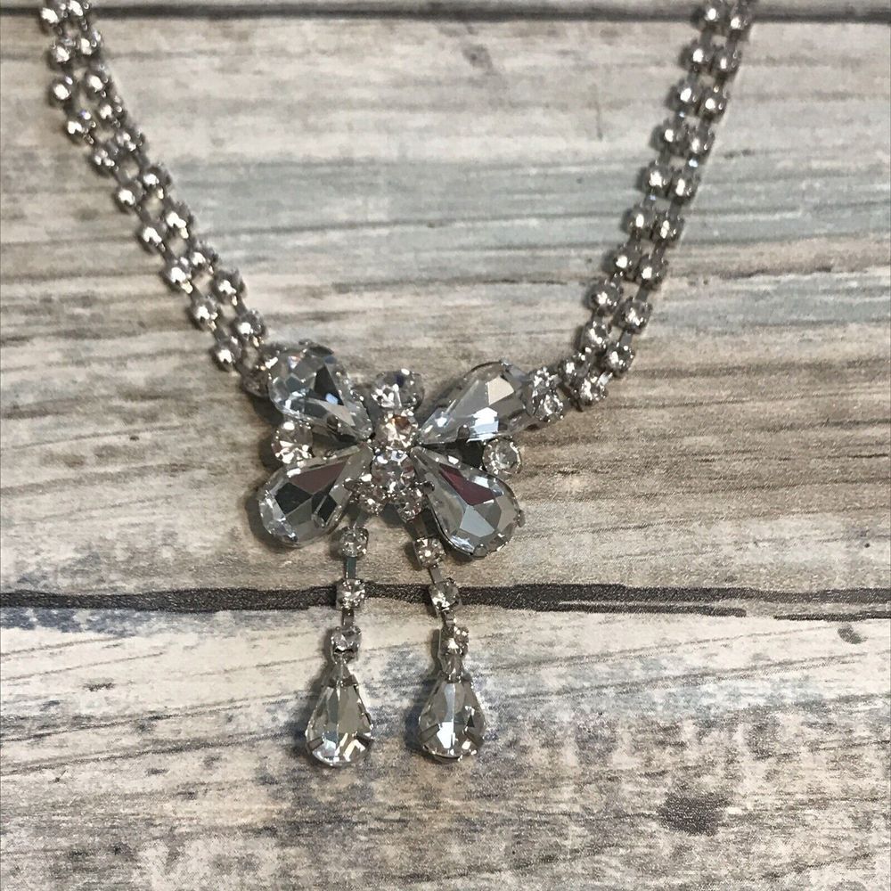 Costume Rhinestone Butterfly Necklace Bride prom Event choker‎ 14"